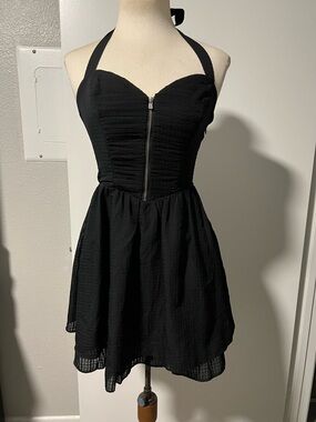 Guess Black Halter Mini Dress with Front Zip